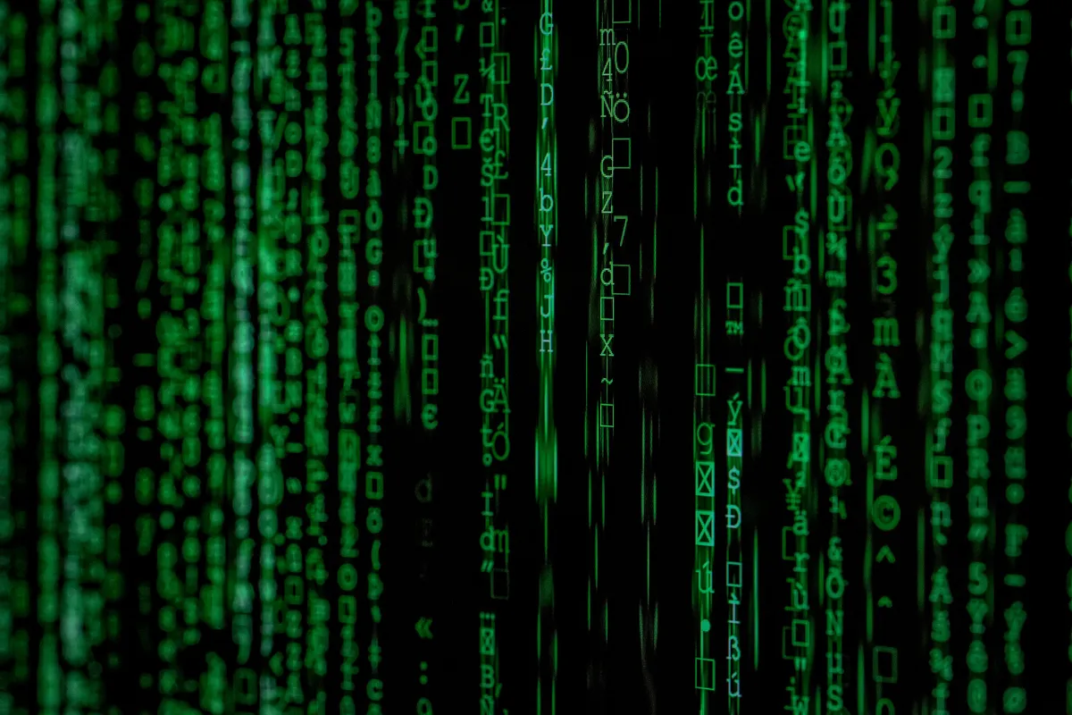 Close-up photo of green matrix code background