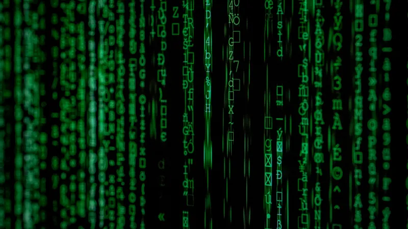 Close-up photo of green matrix code background