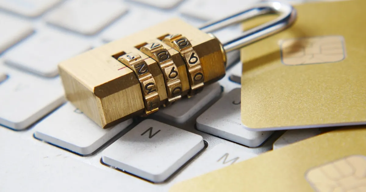 A golden padlock sitting on top of a black computer keyboard representing advanced digital and link security