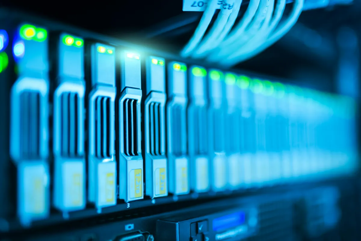 Close-up photo of a data server rig