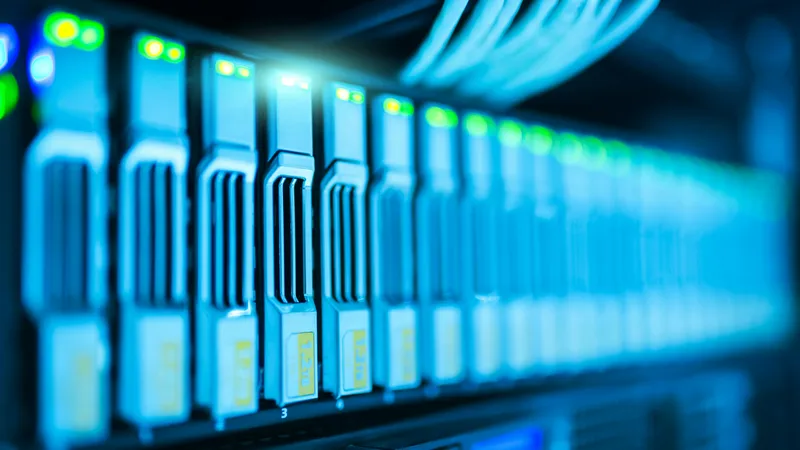 Close-up photo of a data server rig