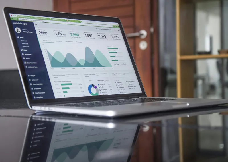 Digital marketing analytics dashboard showing charts and data